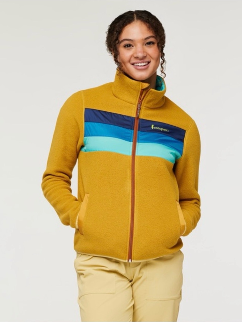 Women's CoMustard Yellow &  Blue Striped Cotopaxi Teca Fleece Full ZIp Jacket